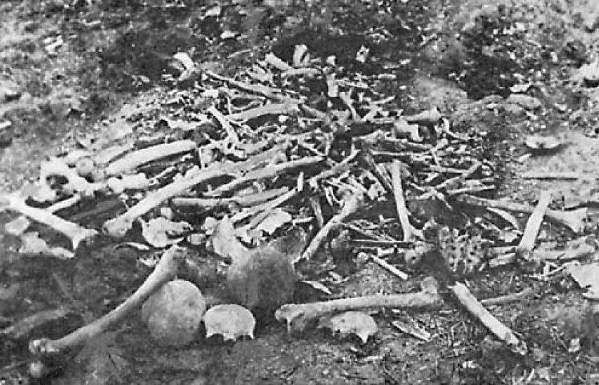 Pozůstatky zmasakrovaných Arménů v z arménských masakrů v Erzinganu. Foto: Henry Morgenthau (1918).