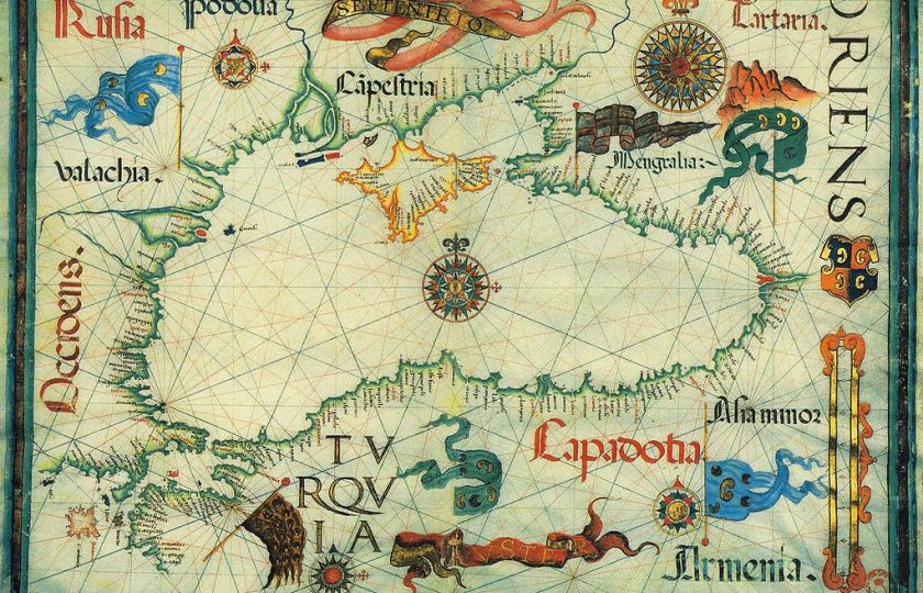 Mapa Černého moře (cca 1559), kterou vytvořil portugalský kartograf Diogo Homem (1521–1576).