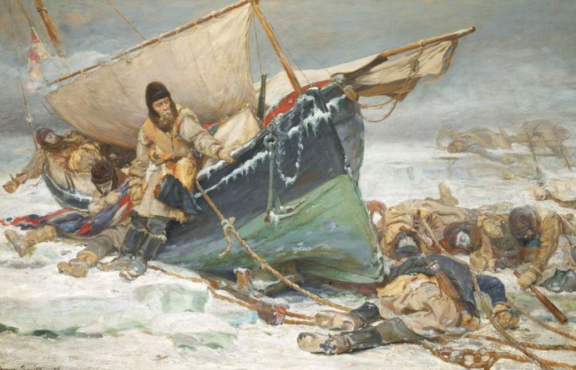 W. Thomas Smith (1865–1936): Muži sira Johna Franklina, kteří umírají na lodi během severozápadní expedice (výřez). Zdroj: Národní námořní muzeum, www.rmg.co.uk