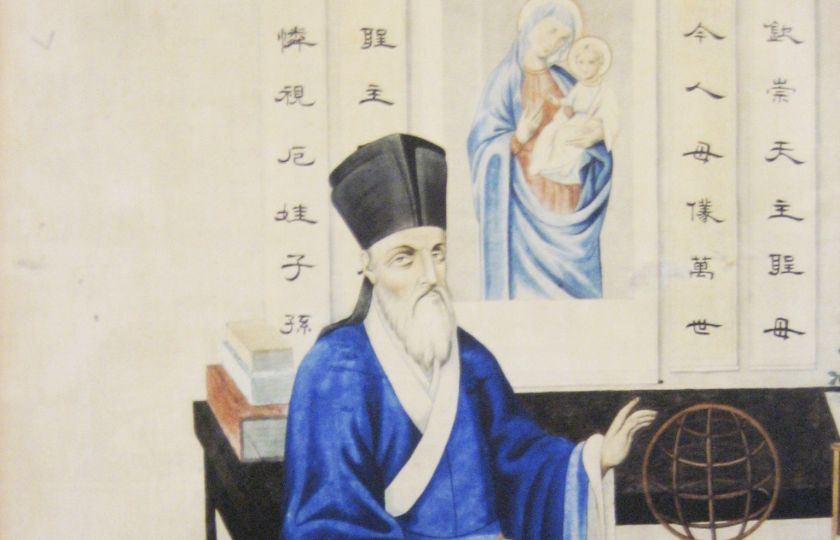 Mateo Ricci v tradiční čínské róbě. Výřez z obrazu, který vznikl před rokem 1610, autor neznámý.